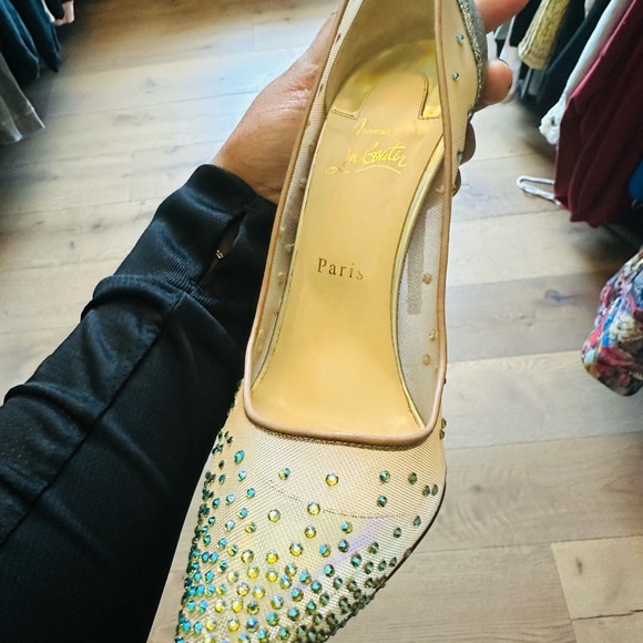 Christian Louboutin Beige Blue Crystal Embellished Mesh Follies Pumps Size 41 - Picture 11 of 16